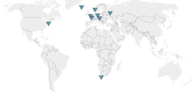 Map showing the locations featured in The Green-Eyed Codex