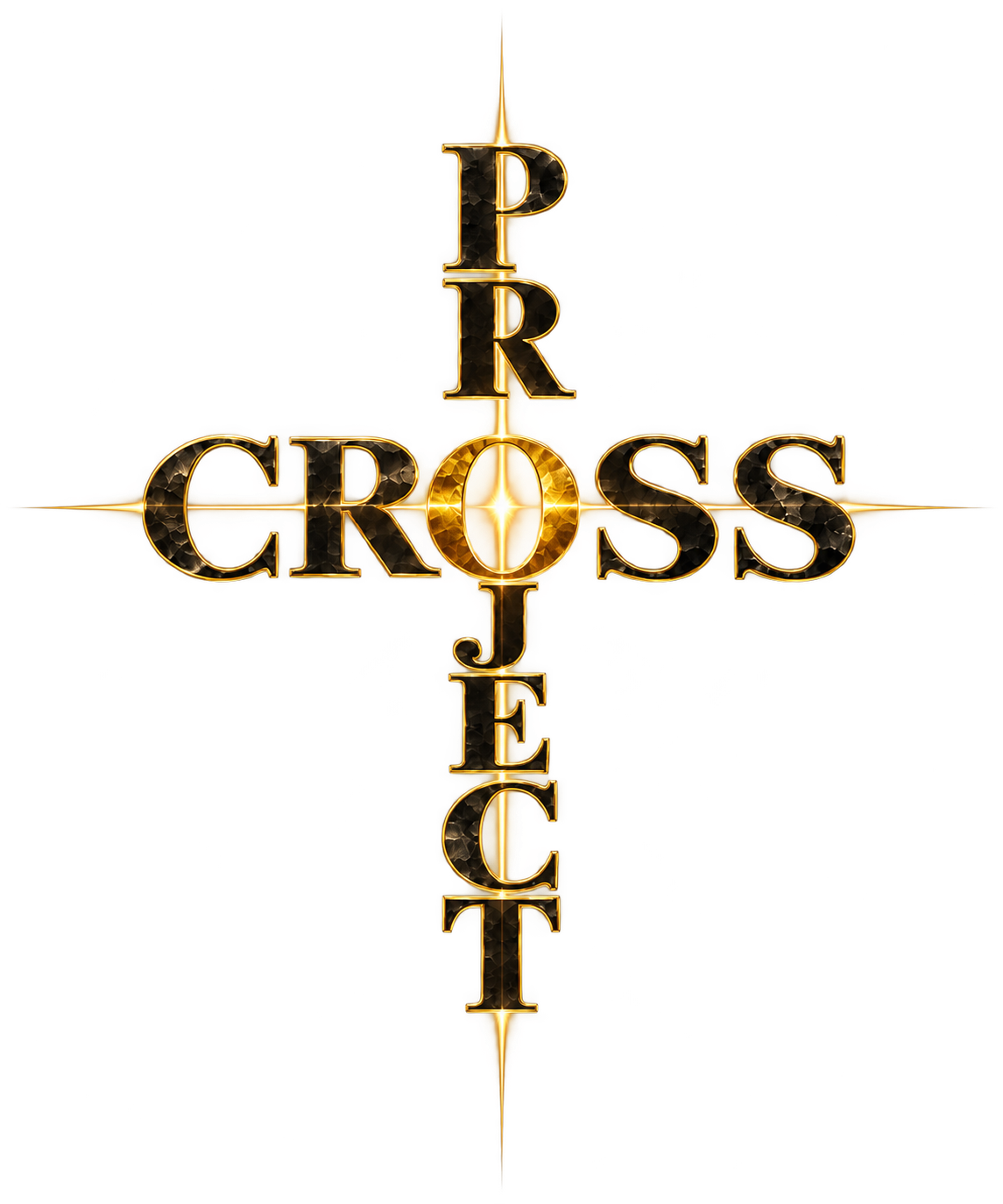 Project Cross wordmark forming a cross, in black and BPS gold